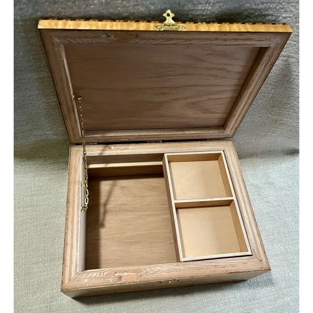 Handmade Wood Jewelry Box Floral Marquetry Inlay Birdseye Maple Big Rapids MI